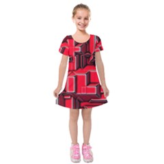 Background With Red Texture Blocks Kids  Short Sleeve Velvet Dress