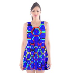 Blue Bee Hive Pattern Scoop Neck Skater Dress by Amaryn4rt