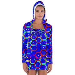 Blue Bee Hive Pattern Women s Long Sleeve Hooded T-shirt by Amaryn4rt