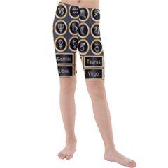 Black And Gold Buttons And Bars Depicting The Signs Of The Astrology Symbols Kids  Mid Length Swim Shorts by Amaryn4rt