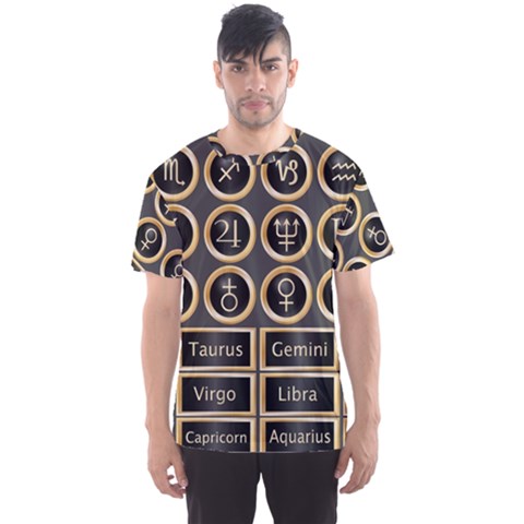 Black And Gold Buttons And Bars Depicting The Signs Of The Astrology Symbols Men s Sport Mesh Tee by Amaryn4rt