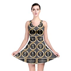 Black And Gold Buttons And Bars Depicting The Signs Of The Astrology Symbols Reversible Skater Dress by Amaryn4rt