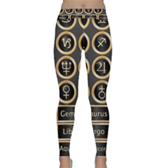 Black And Gold Buttons And Bars Depicting The Signs Of The Astrology Symbols Classic Yoga Leggings by Amaryn4rt