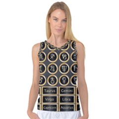 Black And Gold Buttons And Bars Depicting The Signs Of The Astrology Symbols Women s Basketball Tank Top