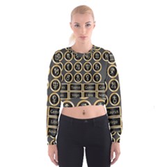 Black And Gold Buttons And Bars Depicting The Signs Of The Astrology Symbols Women s Cropped Sweatshirt by Amaryn4rt