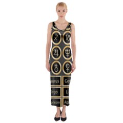 Black And Gold Buttons And Bars Depicting The Signs Of The Astrology Symbols Fitted Maxi Dress by Amaryn4rt