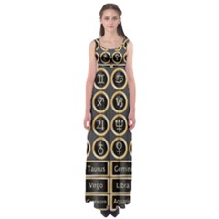 Black And Gold Buttons And Bars Depicting The Signs Of The Astrology Symbols Empire Waist Maxi Dress by Amaryn4rt