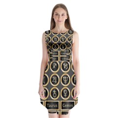 Black And Gold Buttons And Bars Depicting The Signs Of The Astrology Symbols Sleeveless Chiffon Dress   by Amaryn4rt