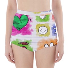 A Set Of Watercolour Icons High-waisted Bikini Bottoms by Amaryn4rt