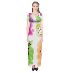 A Set Of Watercolour Icons Short Sleeve Maxi Dress by Amaryn4rt