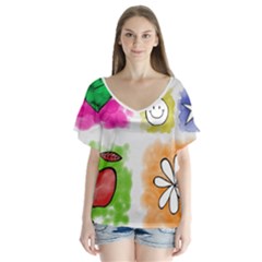 A Set Of Watercolour Icons Flutter Sleeve Top