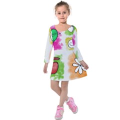 A Set Of Watercolour Icons Kids  Long Sleeve Velvet Dress by Amaryn4rt