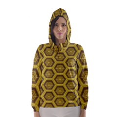 Golden 3d Hexagon Background Hooded Wind Breaker (women) by Amaryn4rt