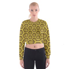 Golden 3d Hexagon Background Women s Cropped Sweatshirt by Amaryn4rt