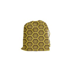 Golden 3d Hexagon Background Drawstring Pouches (xs)  by Amaryn4rt