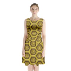 Golden 3d Hexagon Background Sleeveless Chiffon Waist Tie Dress