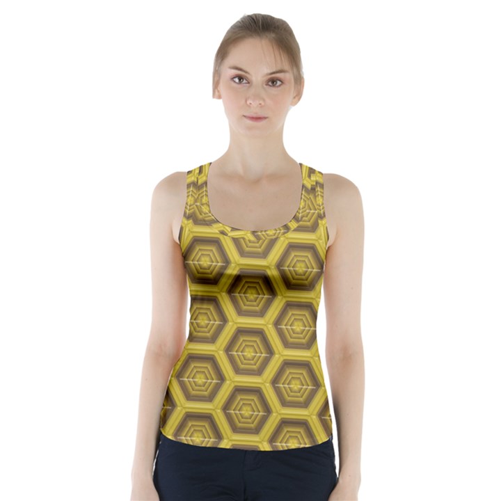 Golden 3d Hexagon Background Racer Back Sports Top