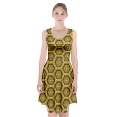 Golden 3d Hexagon Background Racerback Midi Dress