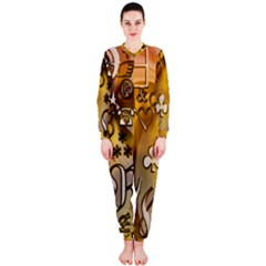 Symbols On Gradient Background Embossed Onepiece Jumpsuit (ladies)  by Amaryn4rt