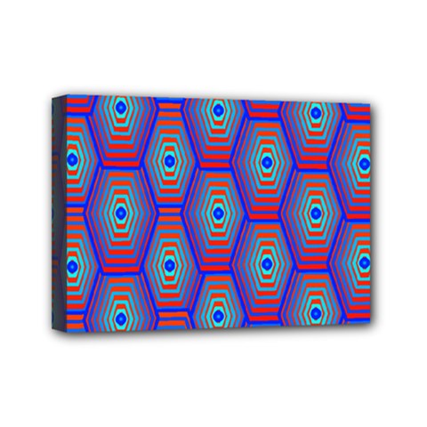 Red Blue Bee Hive Pattern Mini Canvas 7  X 5  by Amaryn4rt