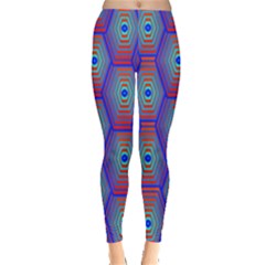 Red Blue Bee Hive Pattern Leggings  by Amaryn4rt