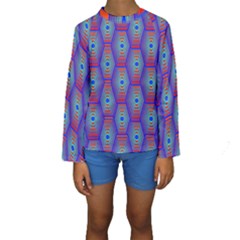 Red Blue Bee Hive Pattern Kids  Long Sleeve Swimwear