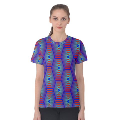 Red Blue Bee Hive Pattern Women s Cotton Tee by Amaryn4rt