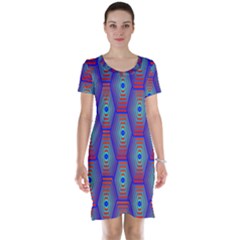 Red Blue Bee Hive Pattern Short Sleeve Nightdress