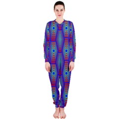 Red Blue Bee Hive Pattern Onepiece Jumpsuit (ladies)  by Amaryn4rt