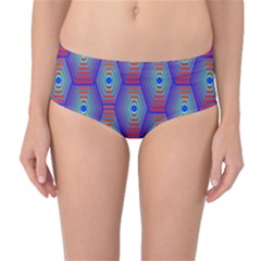 Red Blue Bee Hive Pattern Mid-waist Bikini Bottoms by Amaryn4rt