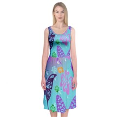 Butterfly Vector Background Midi Sleeveless Dress