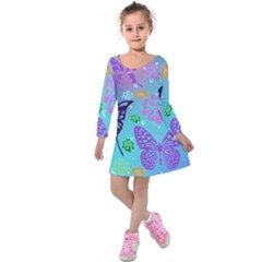 Butterfly Vector Background Kids  Long Sleeve Velvet Dress