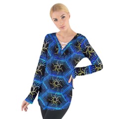 Blue Bee Hive Pattern Women s Tie Up Tee