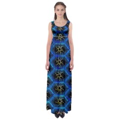 Blue Bee Hive Pattern Empire Waist Maxi Dress