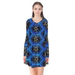 Blue Bee Hive Pattern Flare Dress