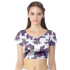 Many Cats Silhouettes Texture Short Sleeve Crop Top (tight Fit)