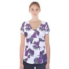 Many Cats Silhouettes Texture Short Sleeve Front Detail Top by Amaryn4rt