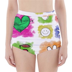 A Set Of Watercolour Icons High-waisted Bikini Bottoms by Amaryn4rt