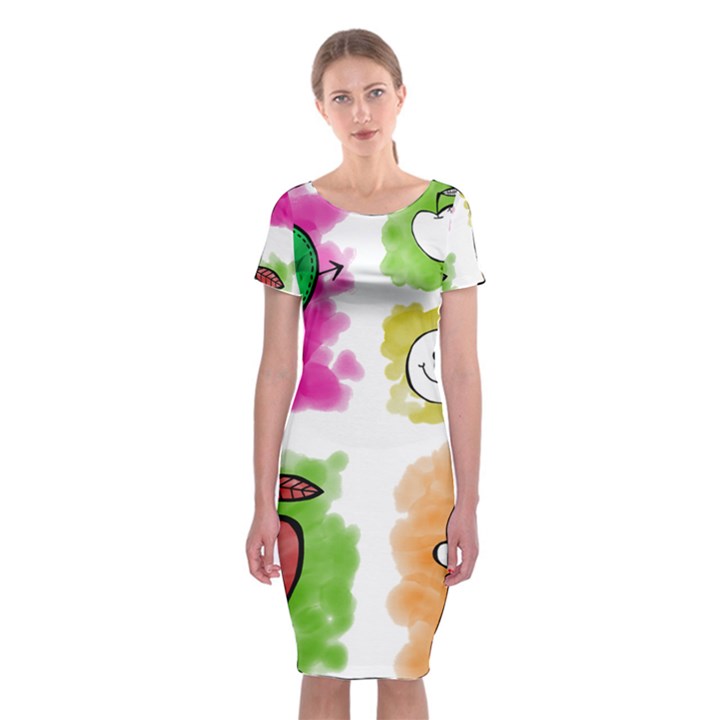 A Set Of Watercolour Icons Classic Short Sleeve Midi Dress