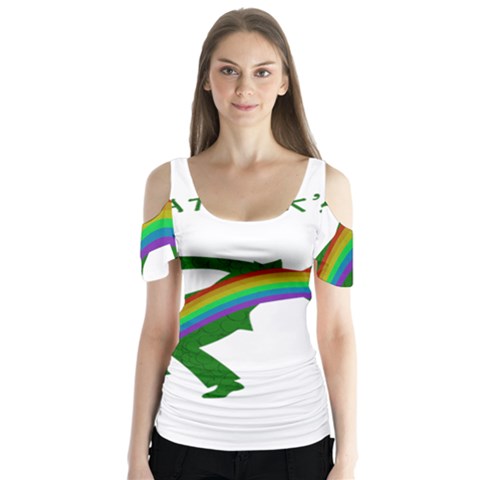 St  Patricks Butterfly Sleeve Cutout Tee  by Valentinaart