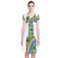 St  Patricks Day - Bottle Short Sleeve Front Wrap Dress by Valentinaart