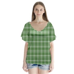 St  Patricks Day Plaid Pattern Flutter Sleeve Top by Valentinaart