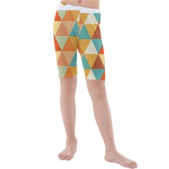 Golden Dots And Triangles Pattern Kids  Mid Length Swim Shorts by TastefulDesigns