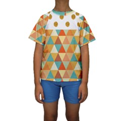 Golden Dots And Triangles Pattern Kids  Short Sleeve Swimwear