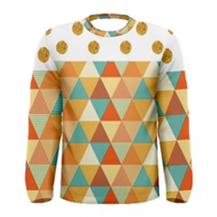 Golden Dots And Triangles Pattern Men s Long Sleeve Tee by TastefulDesigns