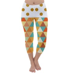 Golden Dots And Triangles Pattern Capri Winter Leggings  by TastefulDesigns