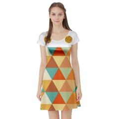 Golden Dots And Triangles Pattern Short Sleeve Skater Dress by TastefulDesigns