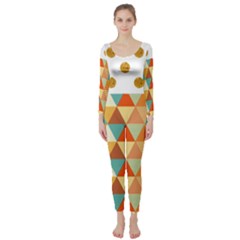 Golden Dots And Triangles Pattern Long Sleeve Catsuit by TastefulDesigns