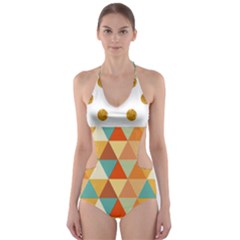 Golden Dots And Triangles Pattern Cut-out One Piece Swimsuit by TastefulDesigns