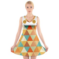 Golden Dots And Triangles Pattern V-neck Sleeveless Skater Dress by TastefulDesigns